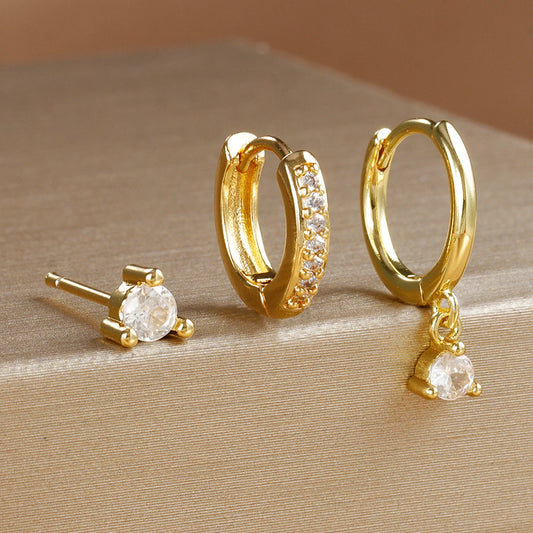 Trio de boucles d’oreilles en acier inoxydable doré ou argenté