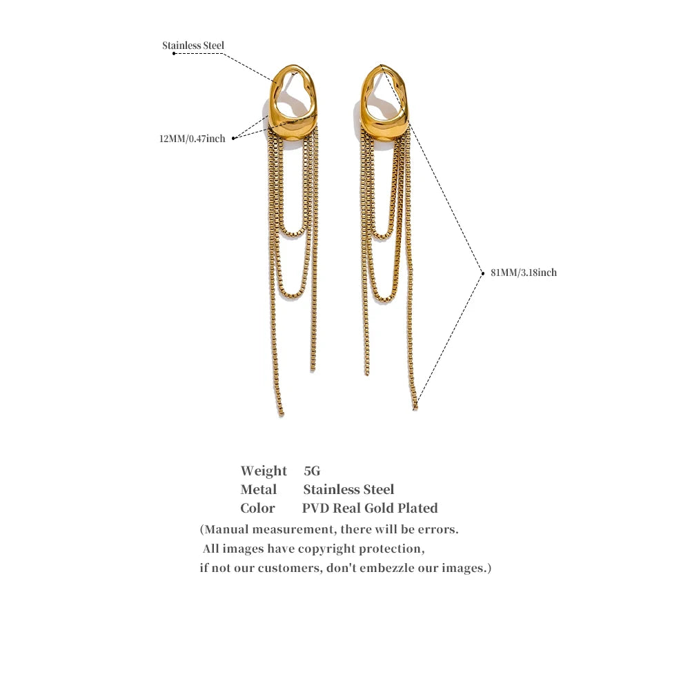 Boucles d’oreilles chaînes longues – Acier inoxydable 316L, design géométrique
