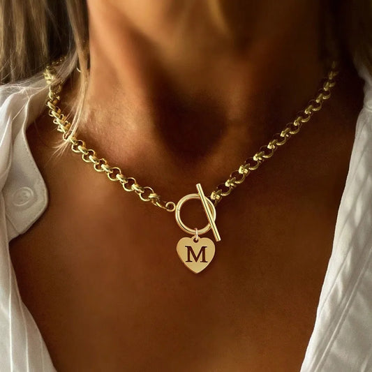 Collier coeur initial personnalisable en acier inoxydable - Bijou tendance doré ou argenté