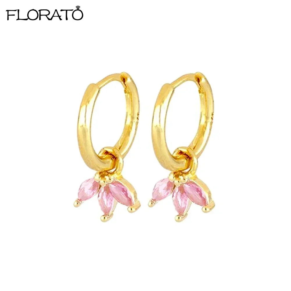 Boucles d’oreilles créoles en argent 925 plaqué or 18K – Zircon rose, style romantique et tendance