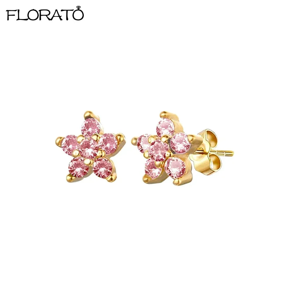 Boucles d’oreilles créoles en argent 925 plaqué or 18K – Zircon rose, style romantique et tendance