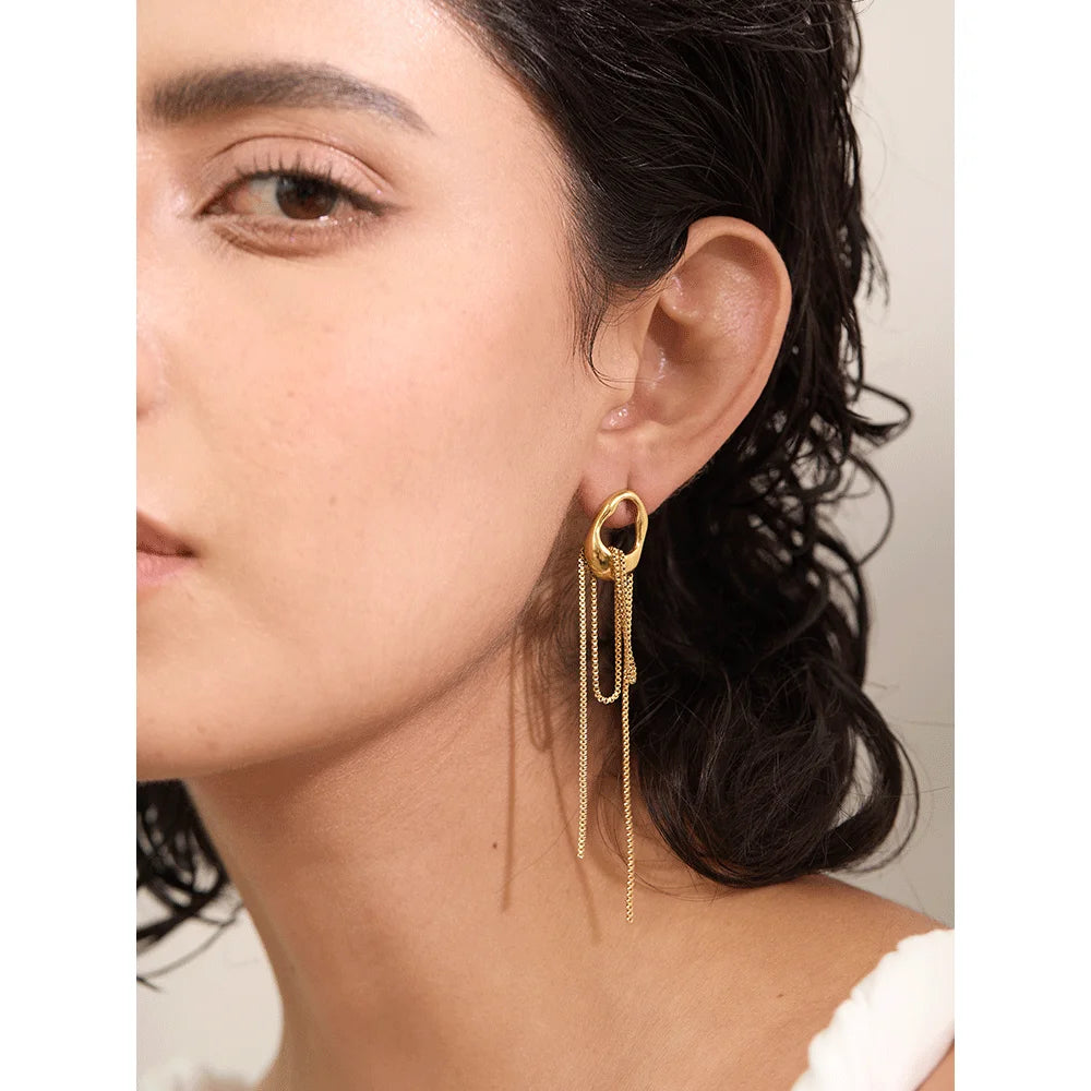Boucles d’oreilles chaînes longues – Acier inoxydable 316L, design géométrique