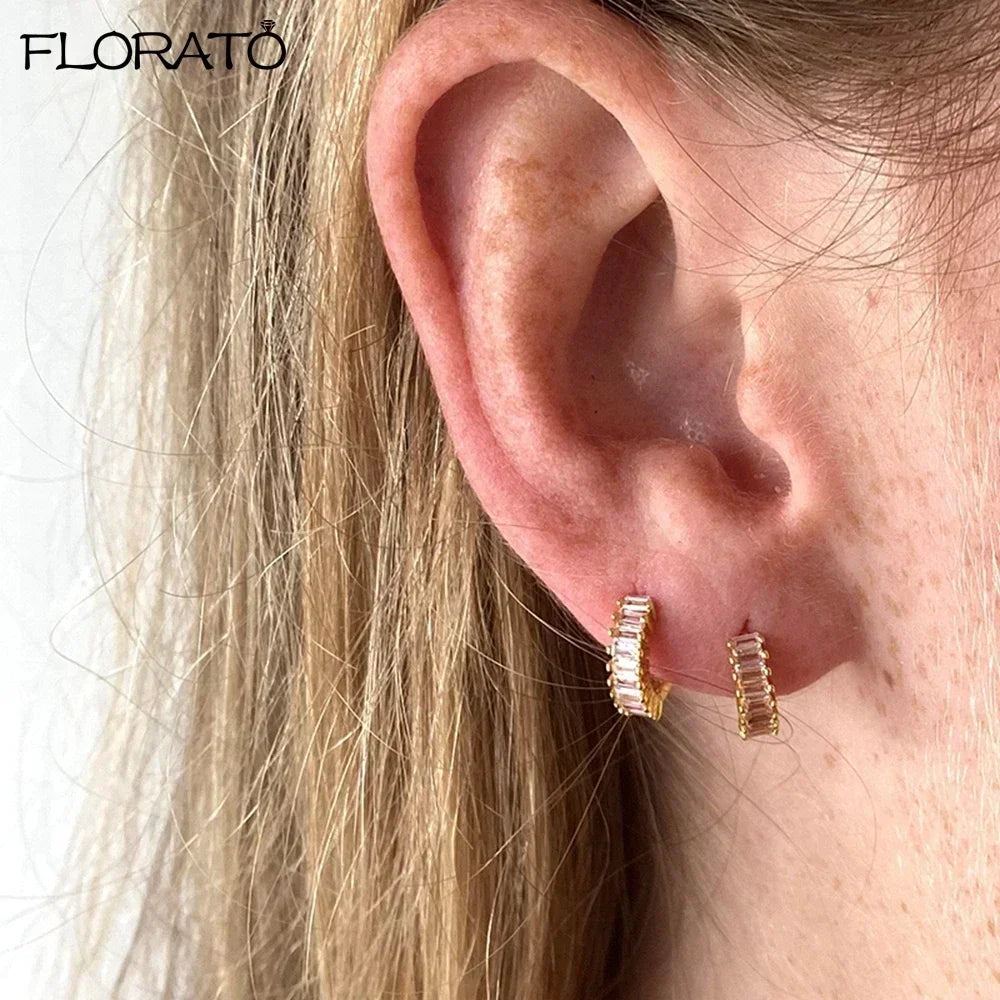 Boucles d’oreilles créoles en argent 925 plaqué or 18K – Zircon rose, style romantique et tendance