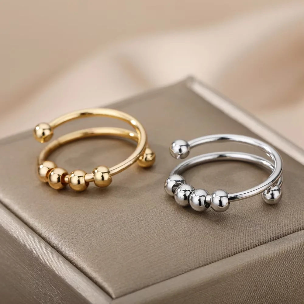 Bague Anti-Stress Femme – Acier Inoxydable Rotatif | Soleil, Lune, Étoile, Tournesol
