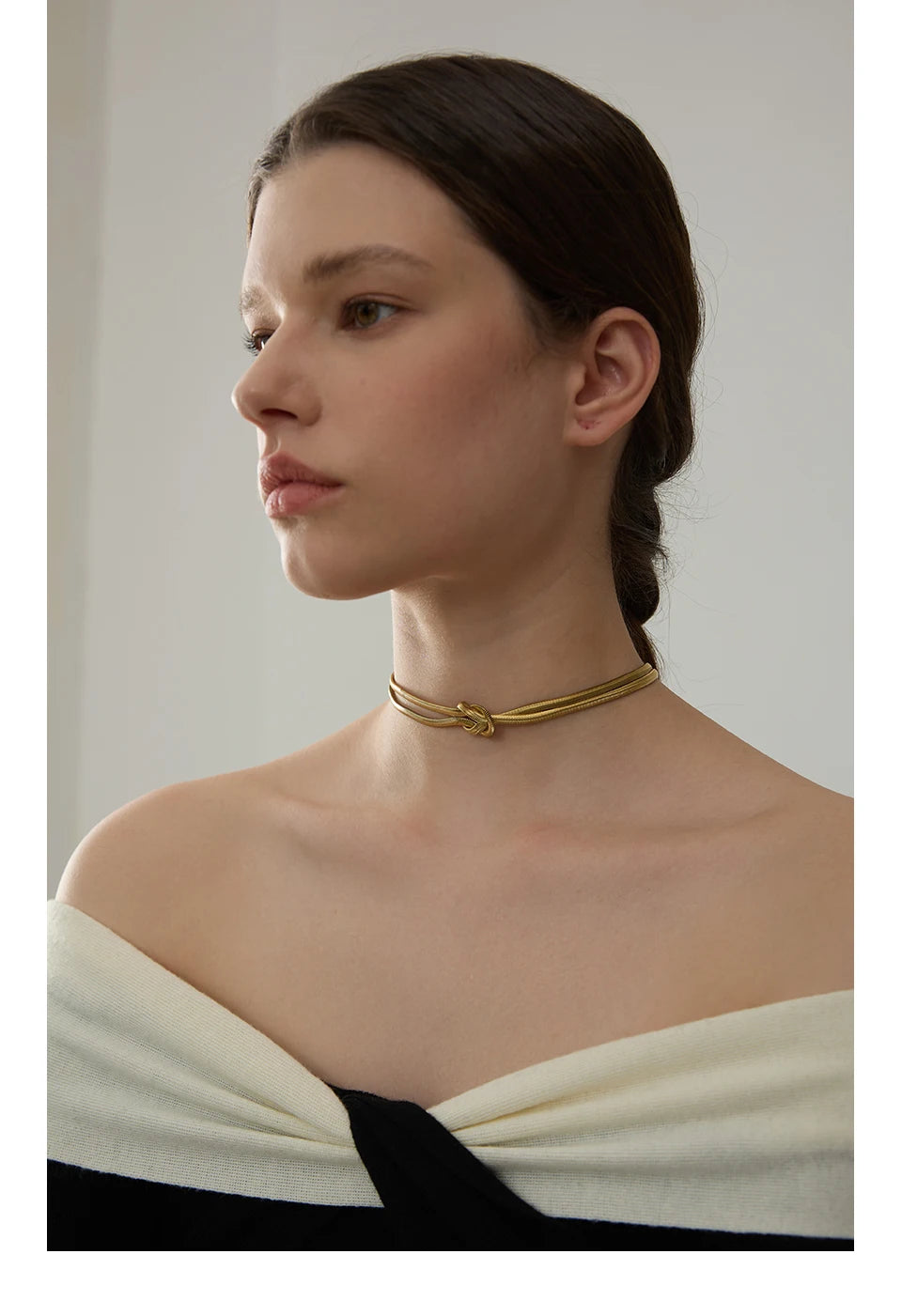 Knot necklace and bracelet – 316L stainless steel, gold snake chain