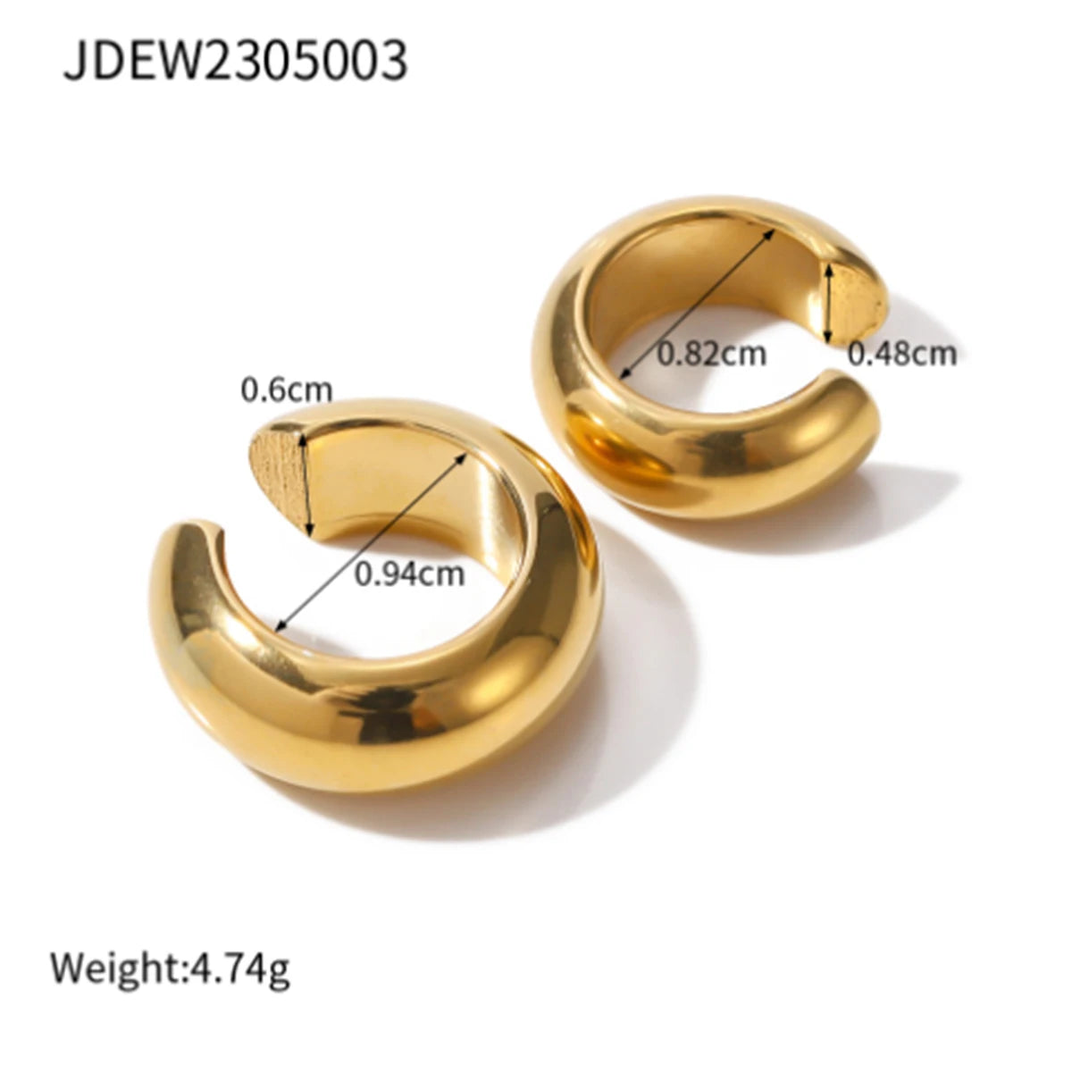 Boucles d’oreilles clip femme – Créoles épaisses en acier inoxydable, plaqué or 18K, bijoux tendance sans perçage