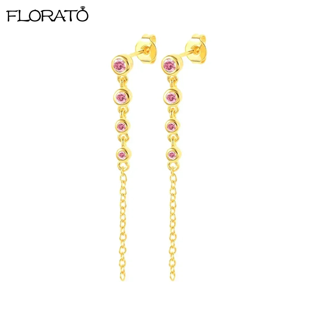Boucles d’oreilles créoles en argent 925 plaqué or 18K – Zircon rose, style romantique et tendance