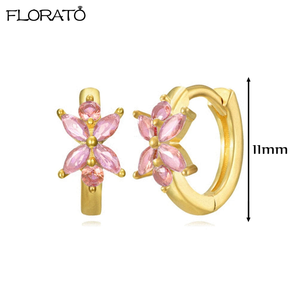 Boucles d’oreilles créoles en argent 925 plaqué or 18K – Zircon rose, style romantique et tendance