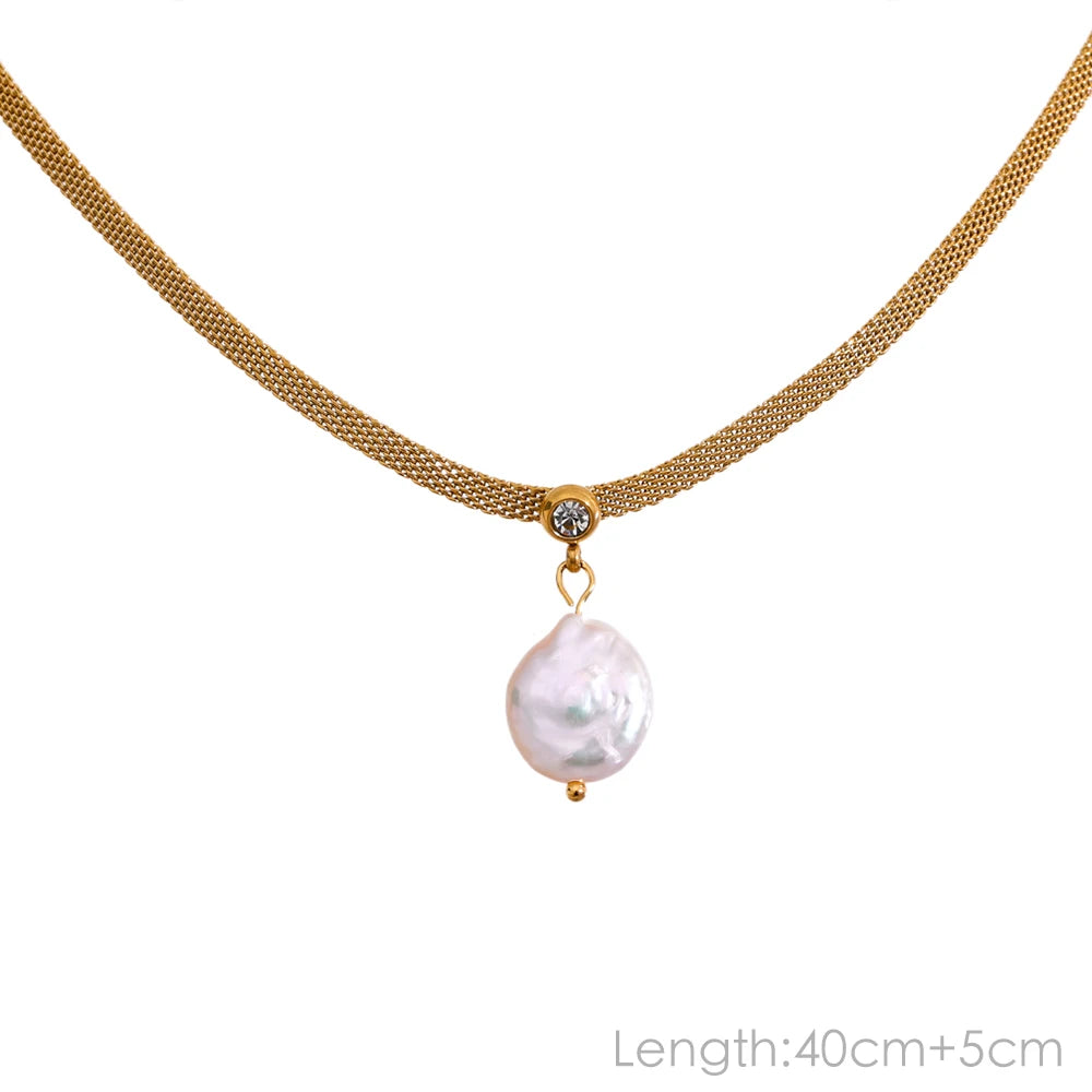 Collier perles naturelles – Chaîne fine en acier inoxydable doré
