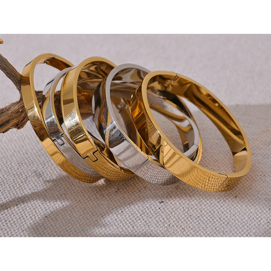 Bracelet jonc rond large en acier inoxydable – Doré & argenté, waterproof