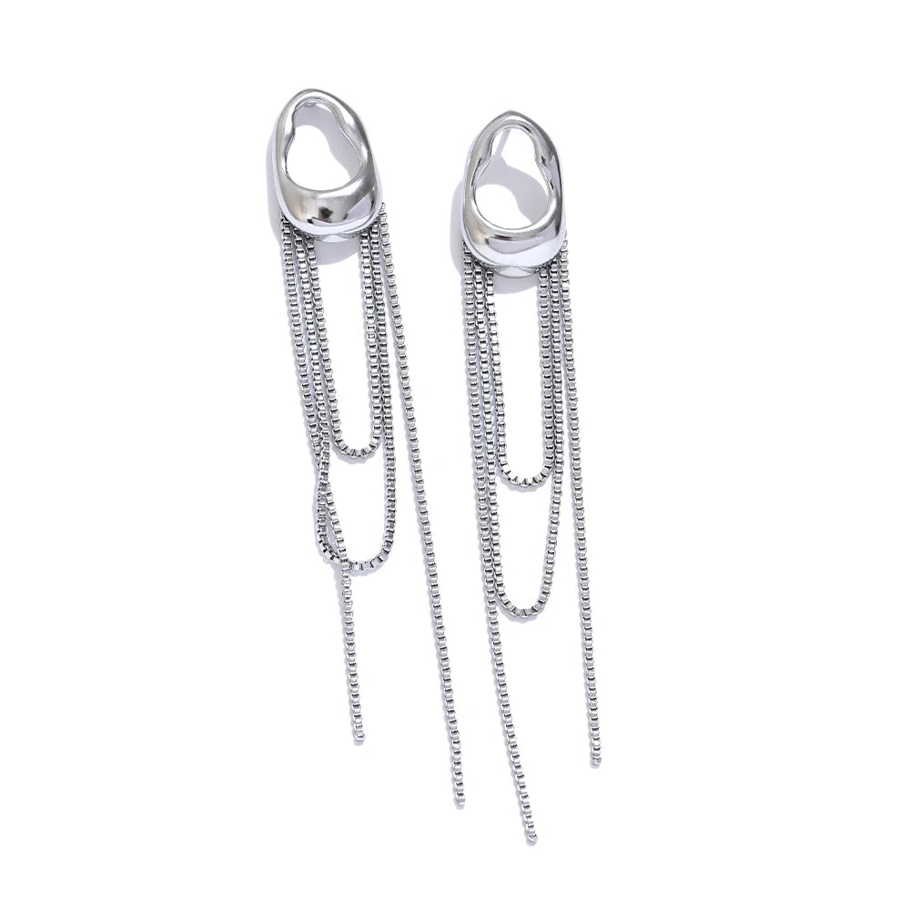 Boucles d’oreilles chaînes longues – Acier inoxydable 316L, design géométrique