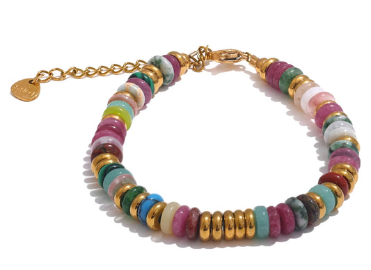 Buntes Perlenarmband – Naturstein &amp; Edelstahl