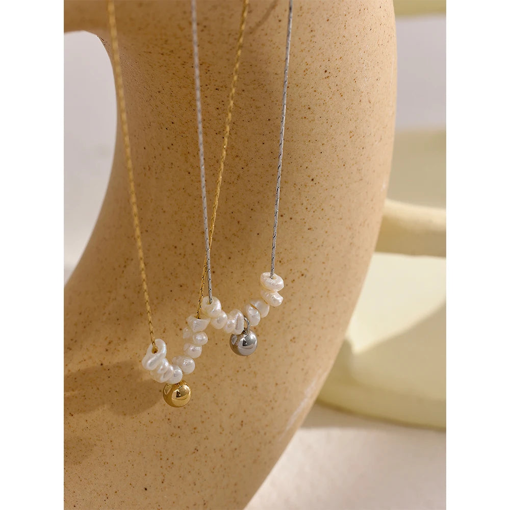 Collier perles naturelles – Chaîne fine en acier inoxydable doré