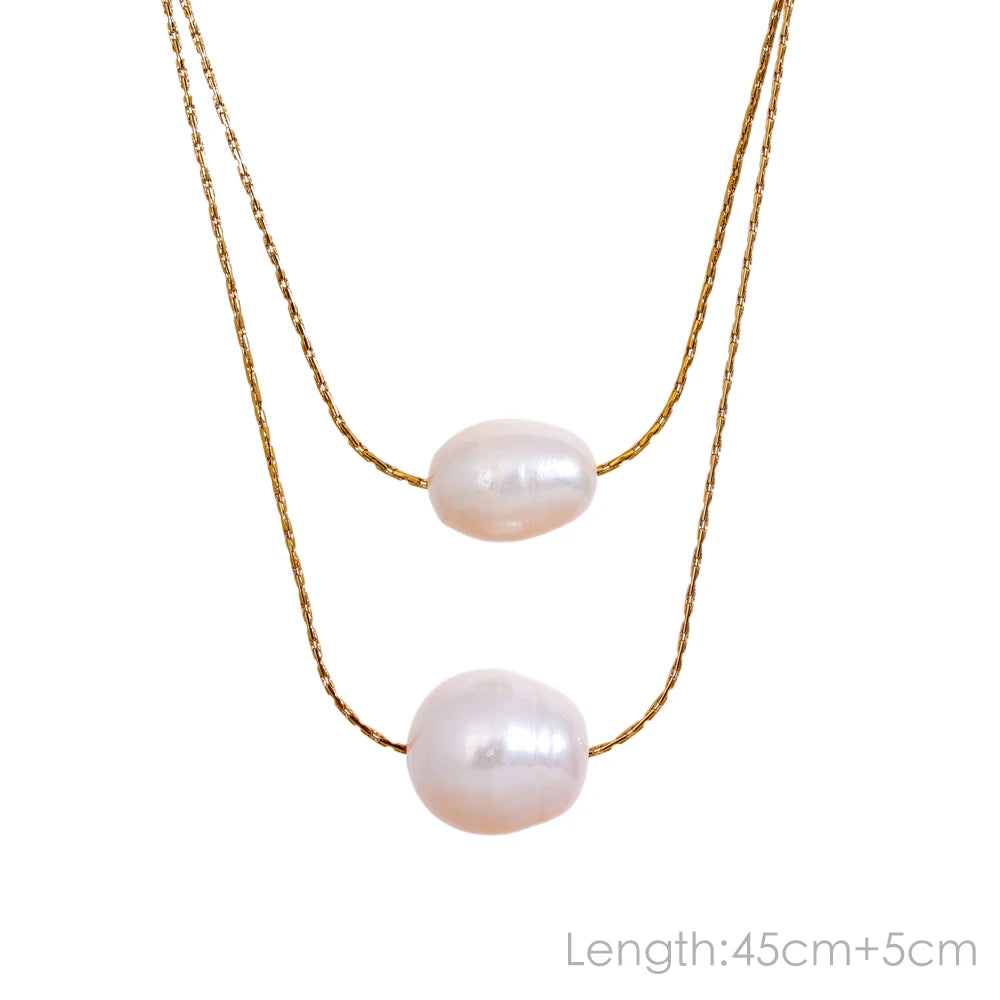 Collier perles naturelles – Chaîne fine en acier inoxydable doré