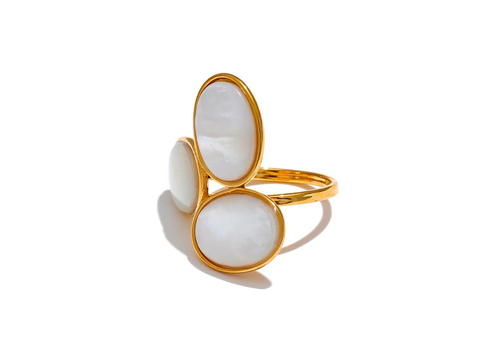 Bague coquille naturelle – Acier inoxydable 316, réglable