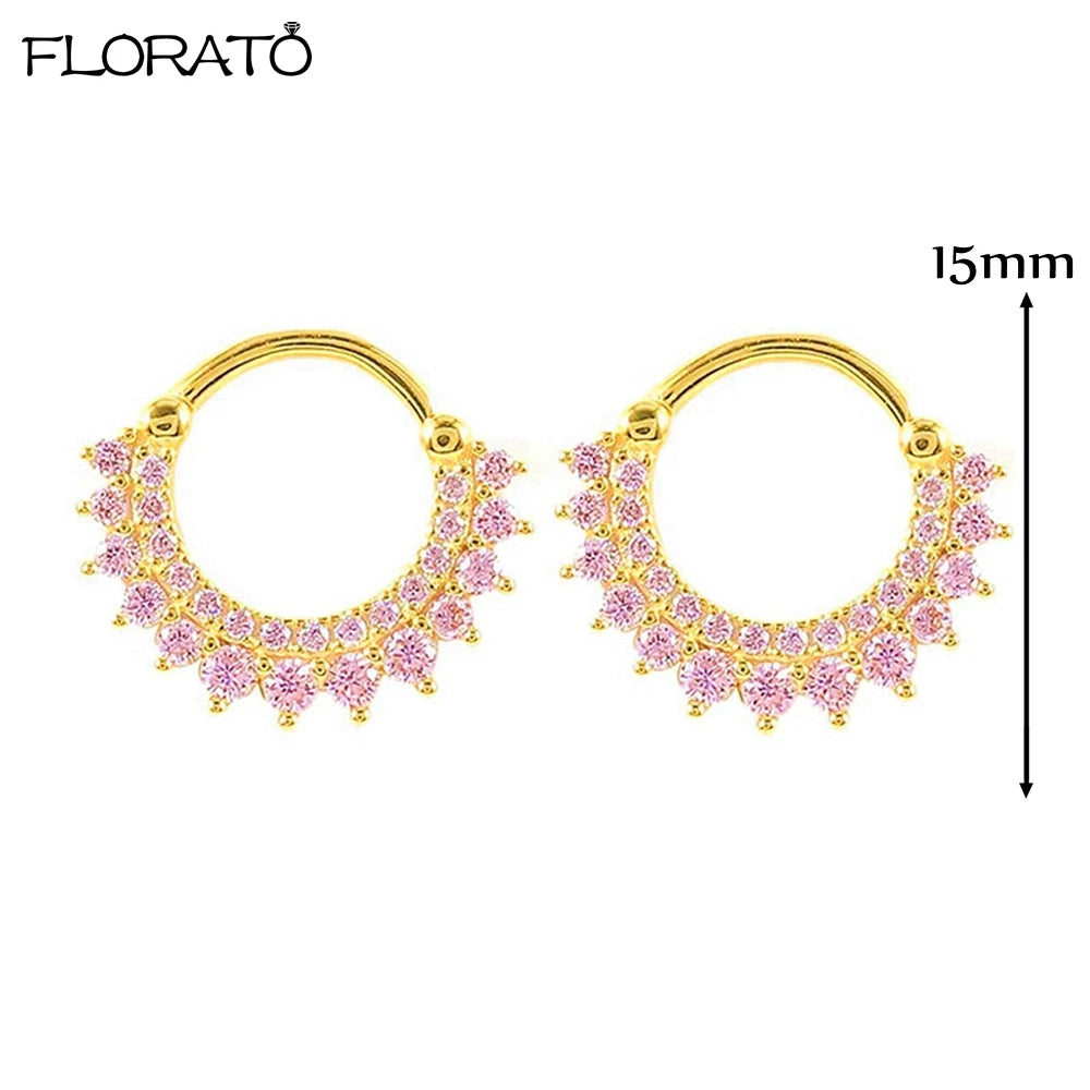Boucles d’oreilles créoles en argent 925 plaqué or 18K – Zircon rose, style romantique et tendance