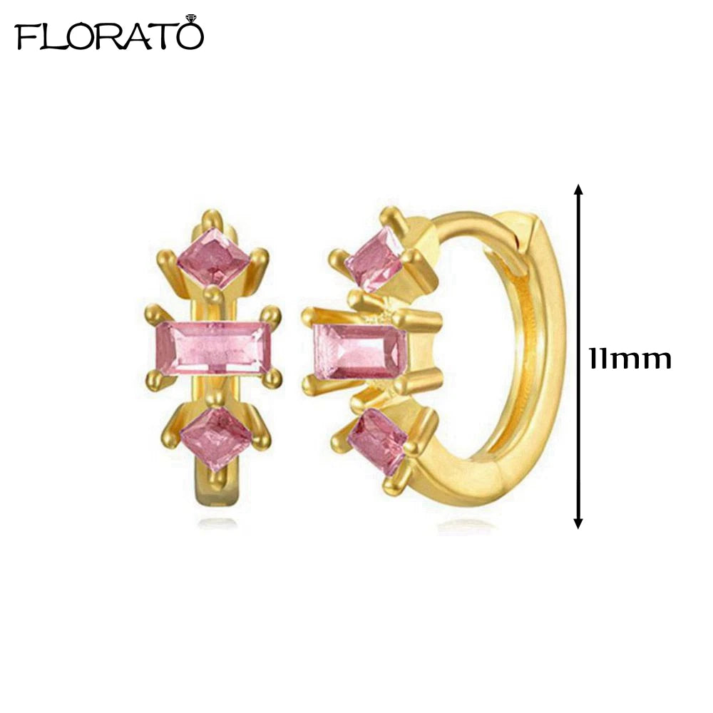 Boucles d’oreilles créoles en argent 925 plaqué or 18K – Zircon rose, style romantique et tendance