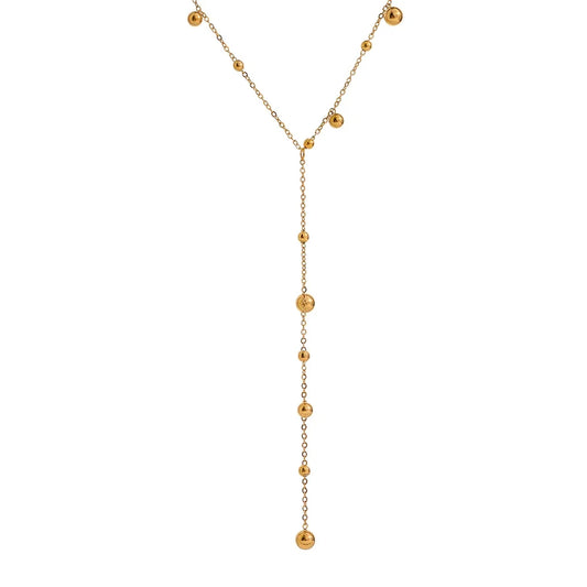 Collier long perlé – Acier inoxydable plaqué or 18K, style minimaliste