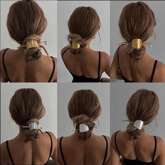 Épingle à cheveux design perle – Barrette chignon chic en métal doré ou argenté