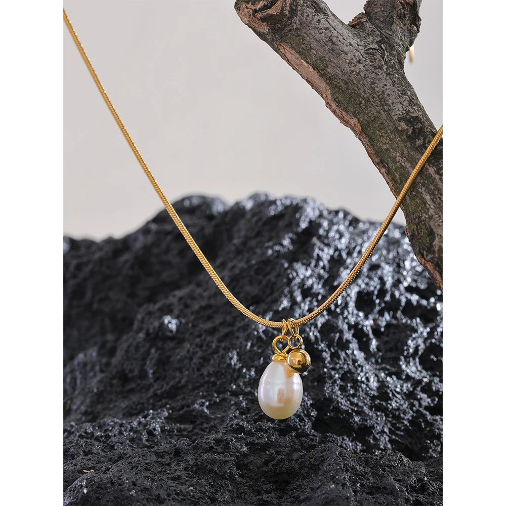 Collier perles naturelles – Chaîne fine en acier inoxydable doré