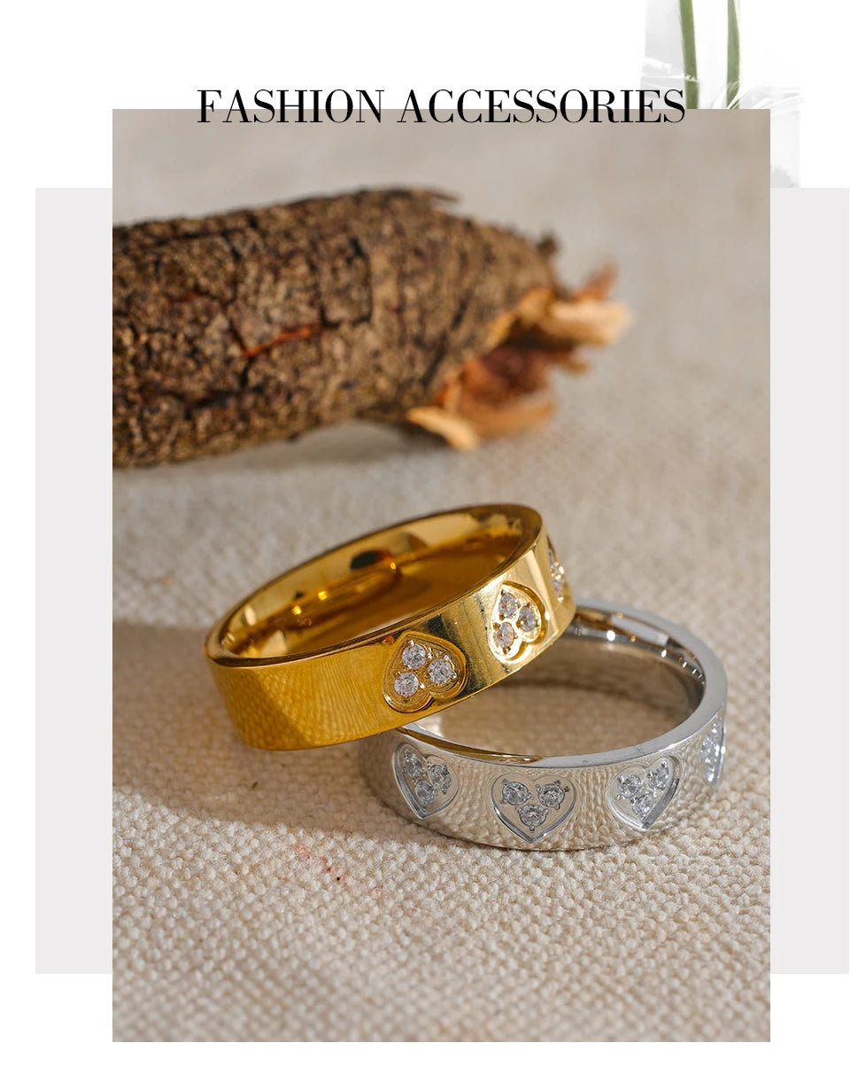 Bague cœurs scintillants – Acier inoxydable doré & zircons