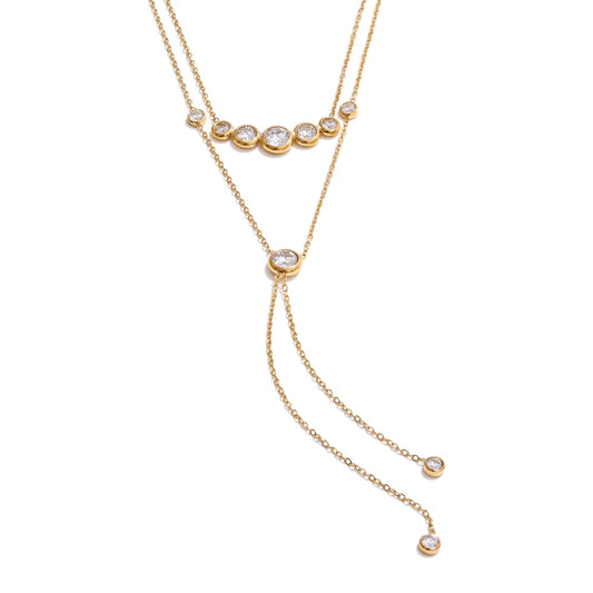 Collier double chaîne zircon en acier inoxydable