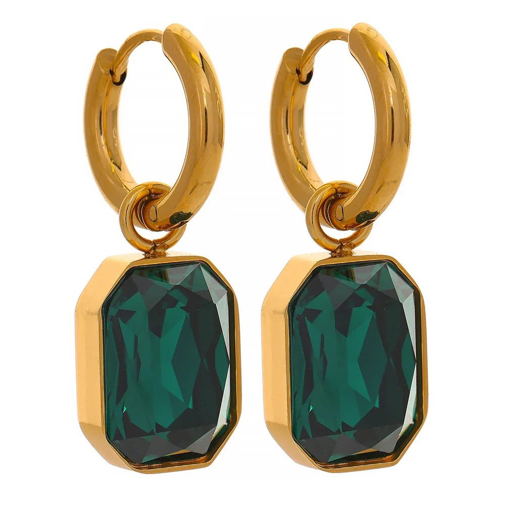 Boucles pendantes carré vert – éclat moderne