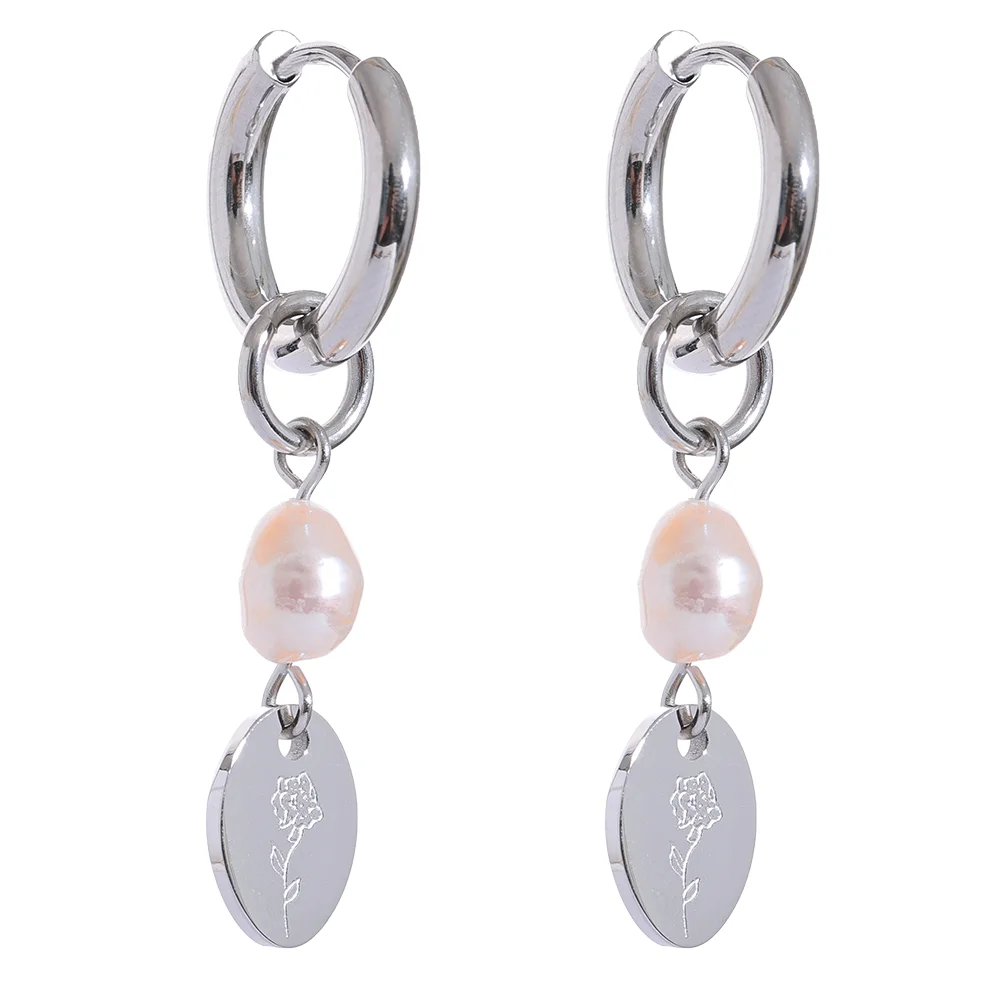 Boucles d’oreilles goutte perle & médaillon – Acier inoxydable doré ou argenté