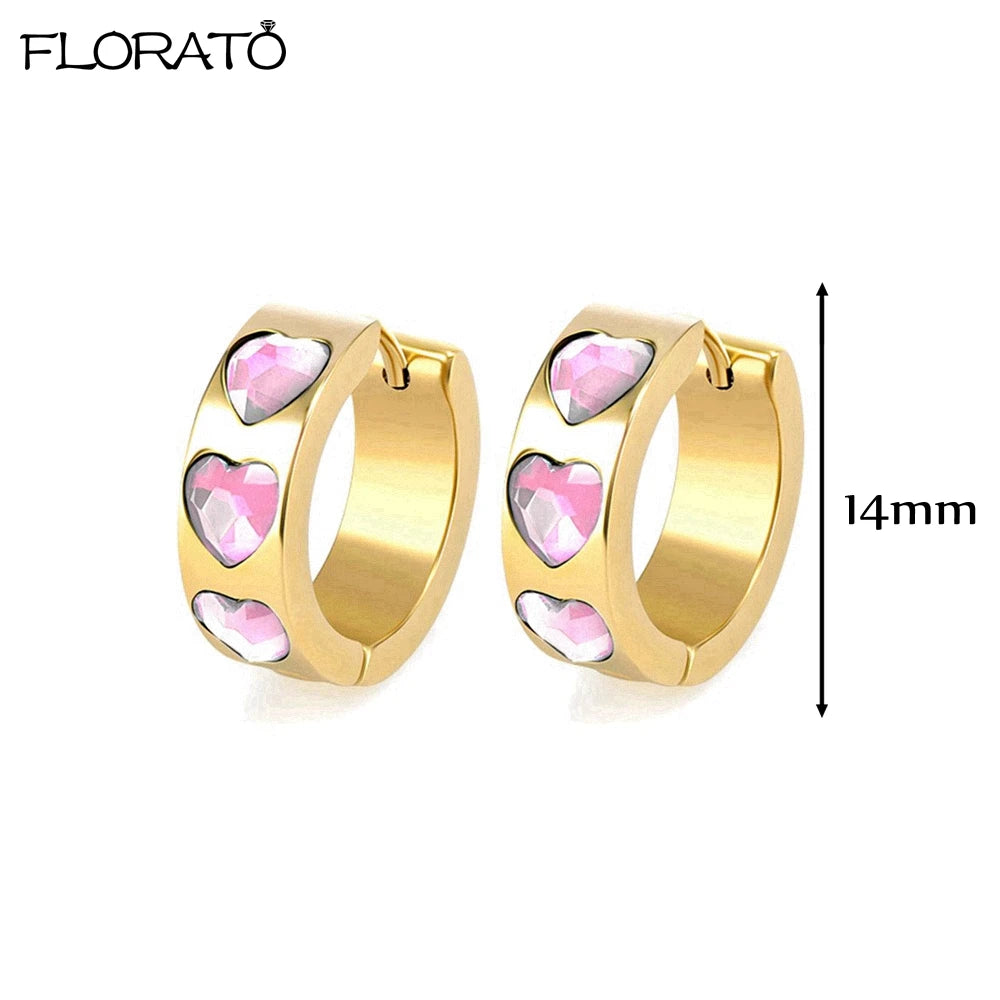 Boucles d’oreilles créoles en argent 925 plaqué or 18K – Zircon rose, style romantique et tendance