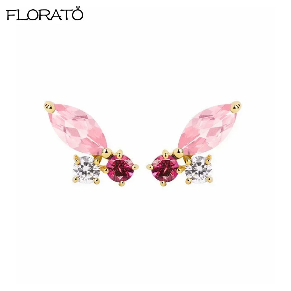 Boucles d’oreilles créoles en argent 925 plaqué or 18K – Zircon rose, style romantique et tendance