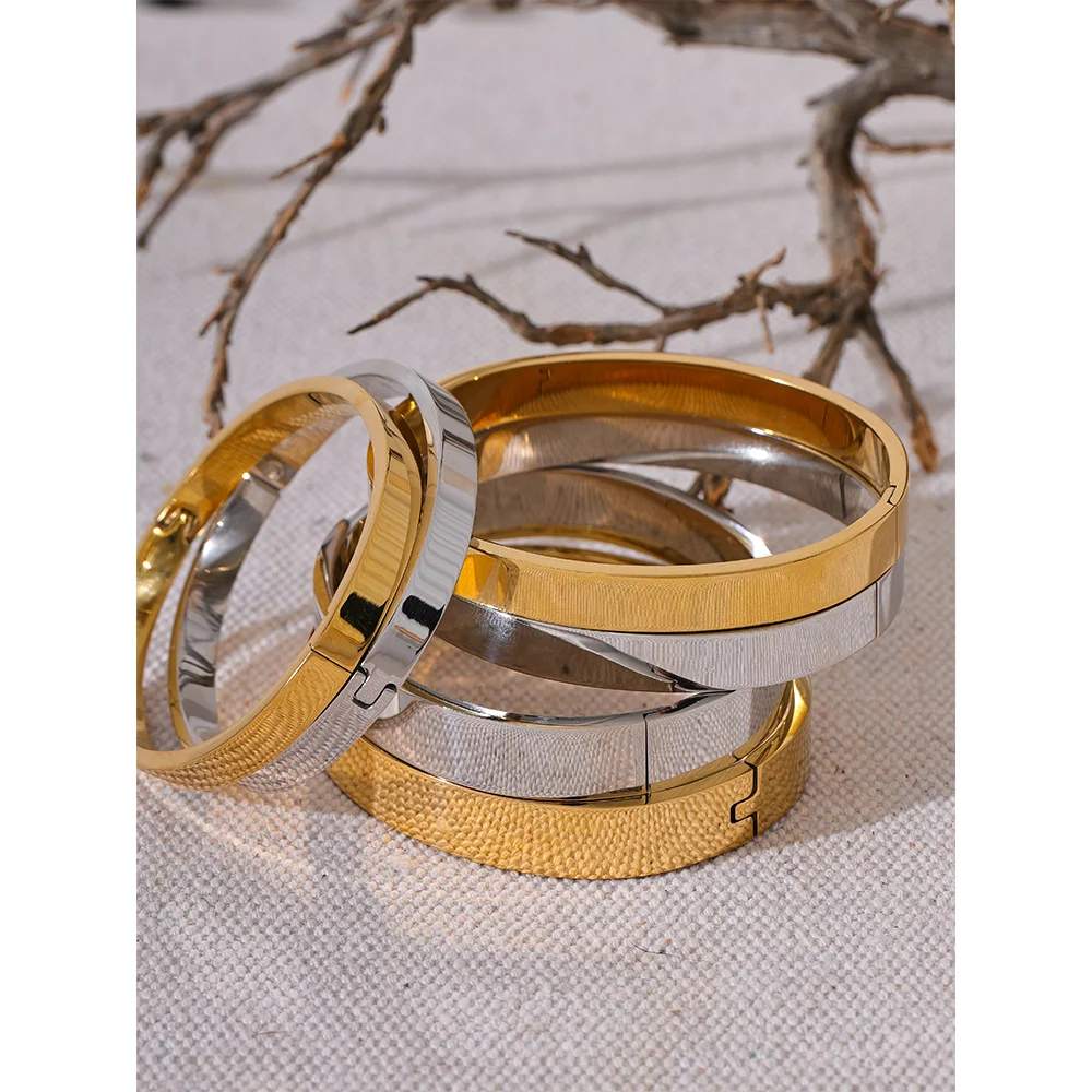 Bracelet jonc rond large en acier inoxydable – Doré & argenté, waterproof