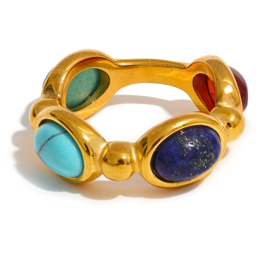Bague agate colorée – Acier inoxydable 316L, style vintage texturé