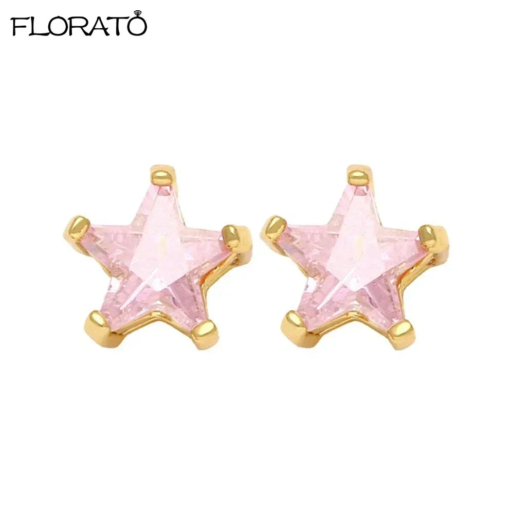 Boucles d’oreilles créoles en argent 925 plaqué or 18K – Zircon rose, style romantique et tendance