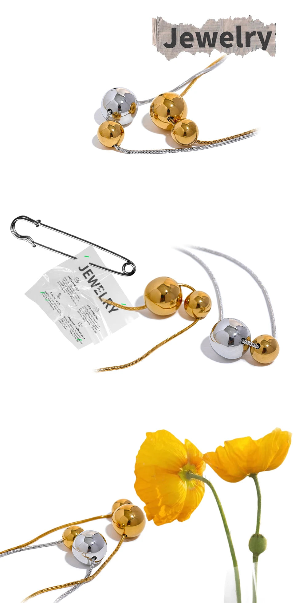 Runde Perlenkette – Vergoldeter Edelstahl, schlichtes Design &amp; wasserdicht