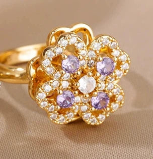 Bague anti-stress cœur et trèfle zircon