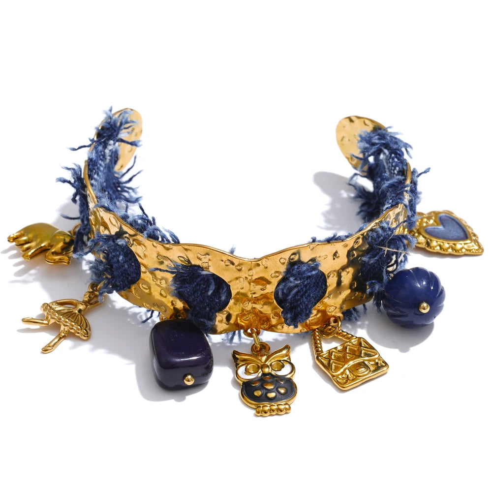 Collier pendentif cœur denim bleu & étoile – charme moderne et original