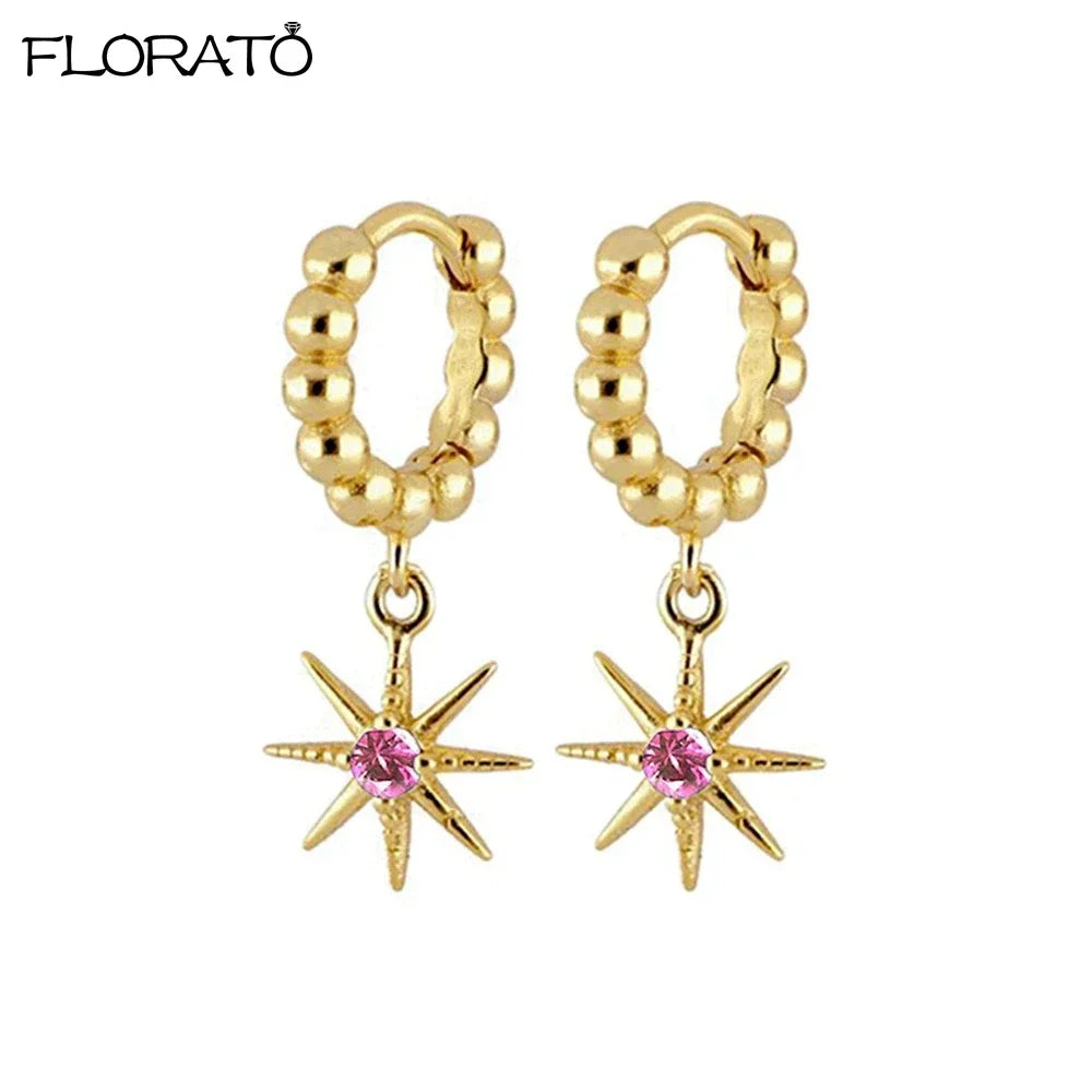 Boucles d’oreilles créoles en argent 925 plaqué or 18K – Zircon rose, style romantique et tendance