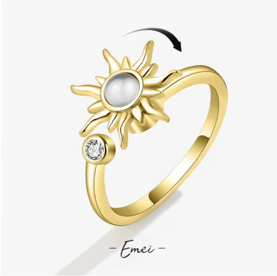 Bague Anti-Stress Femme – Acier Inoxydable Rotatif | Soleil, Lune, Étoile, Tournesol