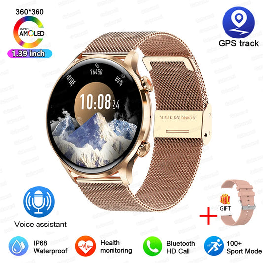Montre connectée AMOLED homme & femme – Smartwatch Bluetooth, GPS, NFC, étanche IP68, Android & iOS