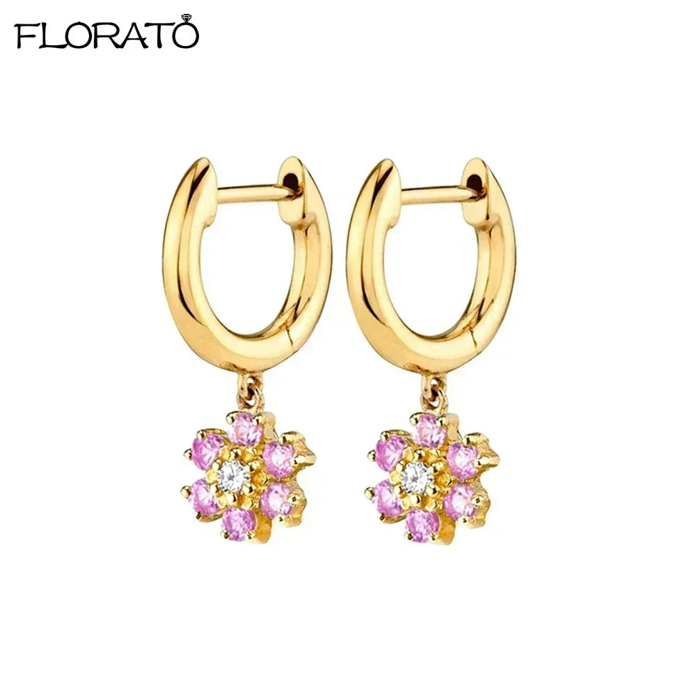 Boucles d’oreilles créoles en argent 925 plaqué or 18K – Zircon rose, style romantique et tendance