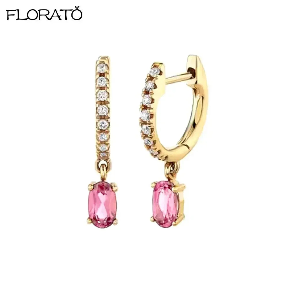 Boucles d’oreilles créoles en argent 925 plaqué or 18K – Zircon rose, style romantique et tendance