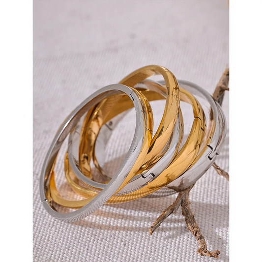 Bracelet rond minimaliste – Acier inoxydable 316L, plaqué or 18K, étanche
