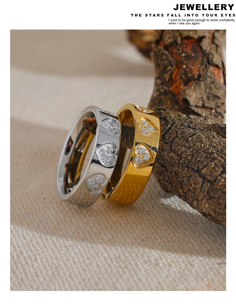 Bague cœurs scintillants – Acier inoxydable doré & zircons