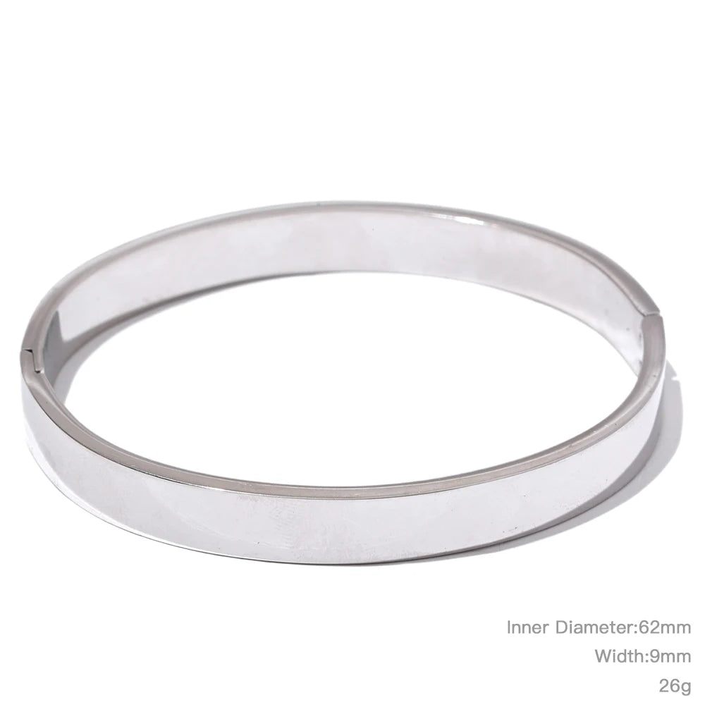 Bracelet jonc rond large en acier inoxydable – Doré & argenté, waterproof