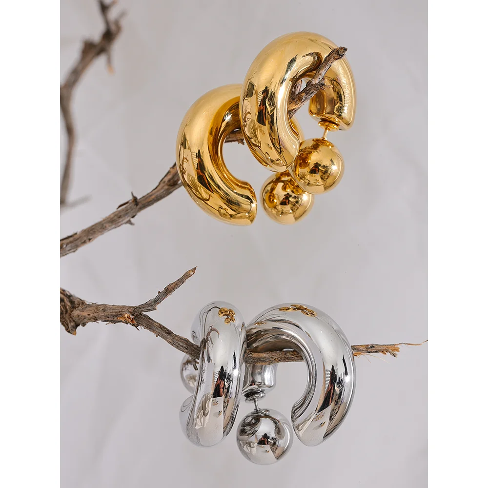 Boucles d’oreilles en C – Acier inoxydable doré, design épais & stylé