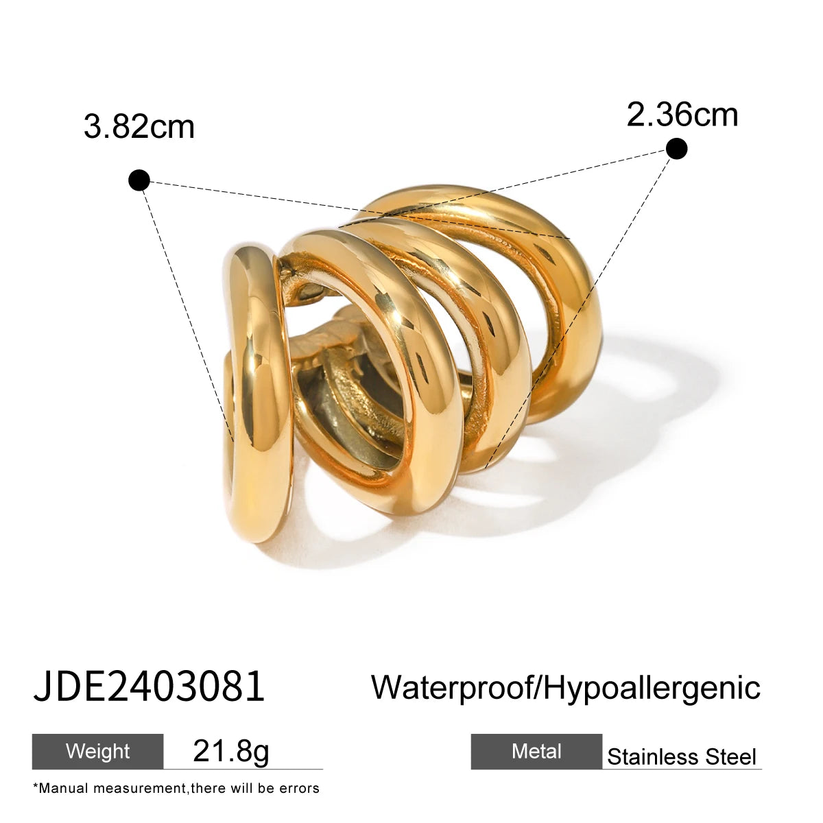 Boucles d’oreilles clip femme – Créoles épaisses en acier inoxydable, plaqué or 18K, bijoux tendance sans perçage