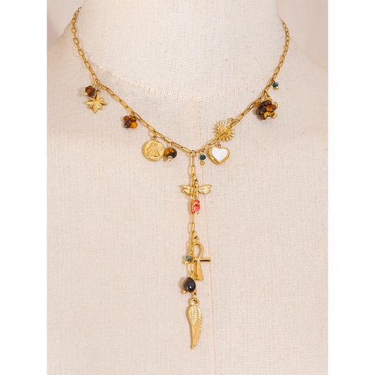 Collier pendentifs symboliques – Acier inoxydable & pierres naturelles