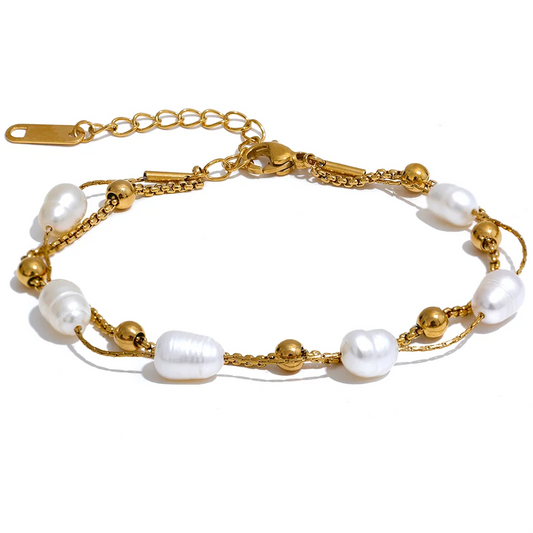 Bracelet Double Chaîne & Perles – Élégance d'Été