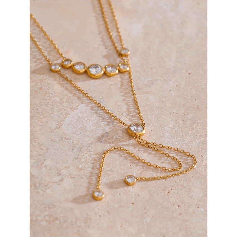 Collier double chaîne zircon en acier inoxydable