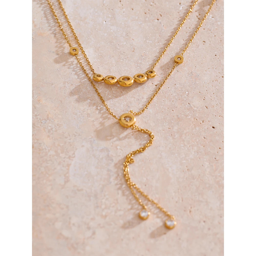 Collier double chaîne zircon en acier inoxydable